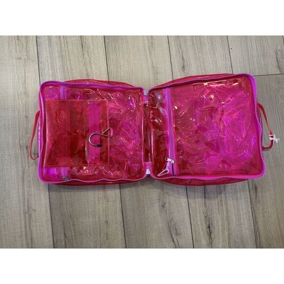 Y2K NEON PINK PVC TRAVEL CASE NEON PINK BAG SOPHIA JOY CONAIR PINK MAKEUP - Picture 2 of 3